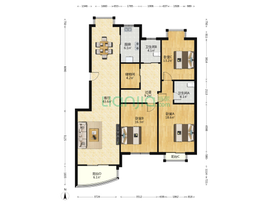 金置广场 3室1厅2卫 154平方