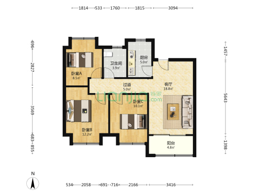 三金祥云 3室1厅1卫 93平方