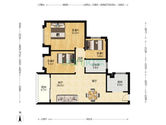 唯美新都汇 3室1厅1卫 81平方