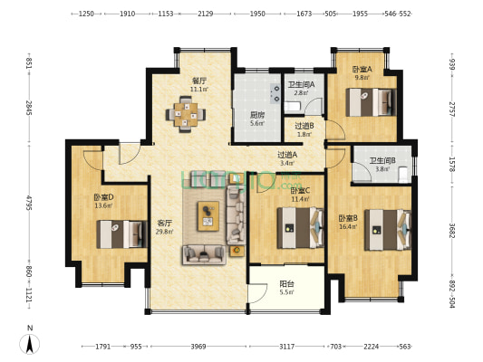 春江阅 4室2厅2卫 143平方