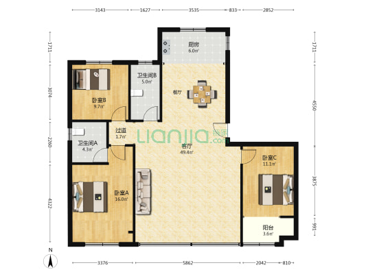春光里 3室1厅2卫 143平方