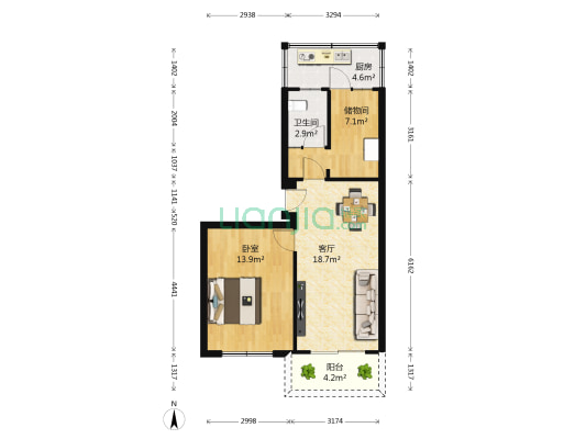 金鑫公司宿舍北区 1室1厅1卫 68平方