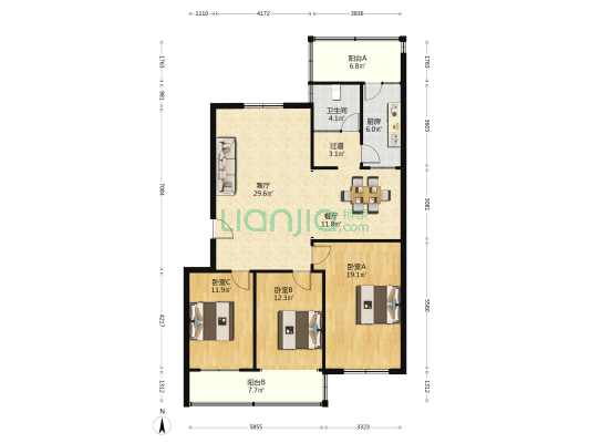 西坡南街5号院 3室2厅1卫 133平方