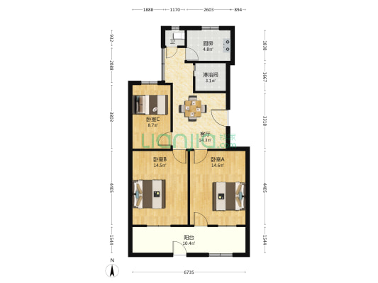 中兴小区 3室1厅2卫 82平方