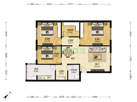长远一小区 3室1厅1卫 102平方
