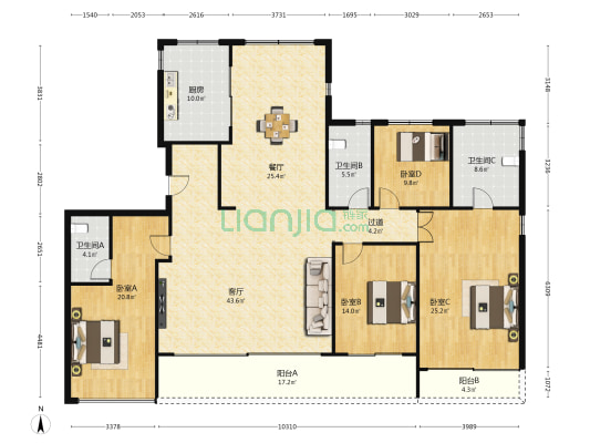 绿城晓风印月府 4室2厅3卫 229平方