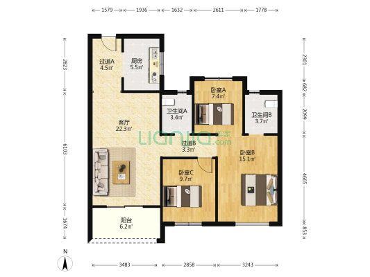 锦南人家三区 3室1厅2卫 109平方