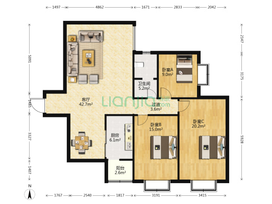 区委宿舍 3室1厅1卫 138平方