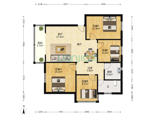 石山村 4室1厅1卫 110平方