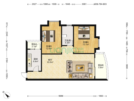 塘盛大厦 2室1厅1卫 91平方