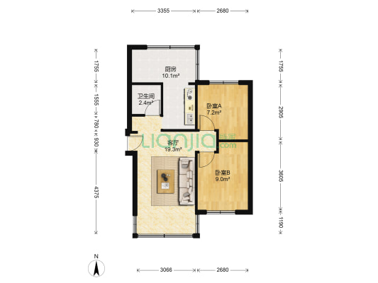 民航飞行学院住宅区A区 2室1厅1卫 61平方