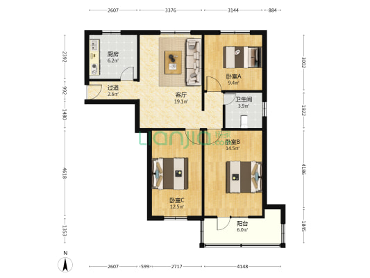 区委小区 3室1厅1卫 88平方