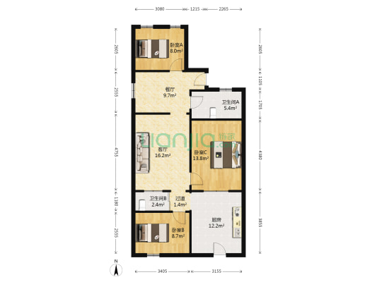 五河新村 3室2厅2卫 69平方