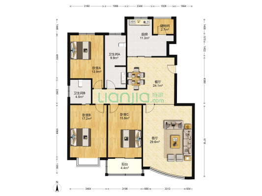新华苑 3室2厅2卫 160平方