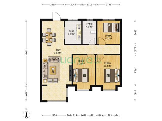山投·青运城 3室1厅1卫 115平方
