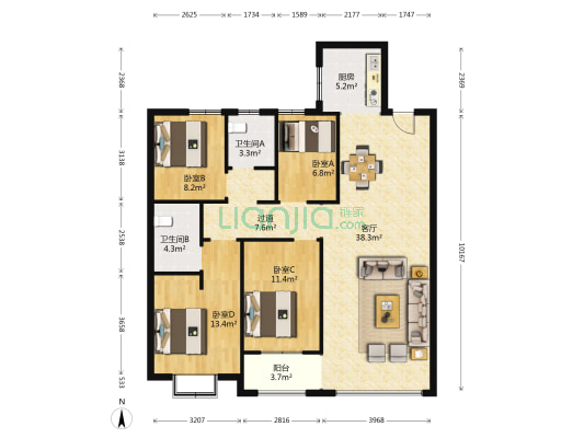 学府春天芙蓉园 4室1厅2卫 140平方