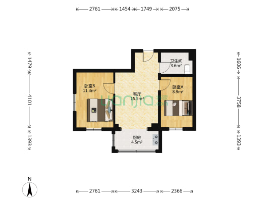 滨港水岸B区 2室1厅1卫 67平方