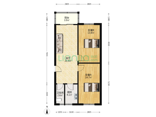 龙井南街33号 2室1厅1卫 77平方