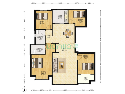 旭辉银盛泰瑞锦台 4室1厅2卫 140平方