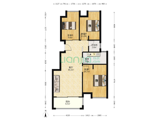 布鲁斯小镇(一期) 3室1厅1卫 101平方