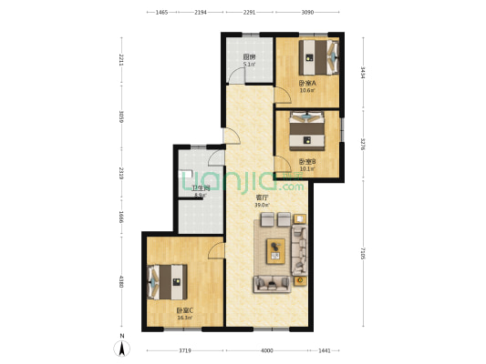 江安东三街58号 3室1厅1卫 107平方