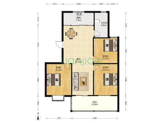 世纪大厦 3室1厅1卫 140平方