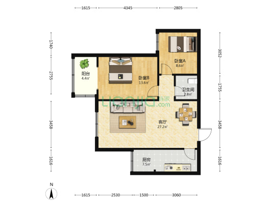丰逸小区 2室1厅1卫 85平方