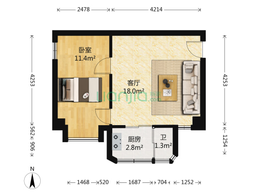 东方明珠花园 1室1厅1卫 39平方