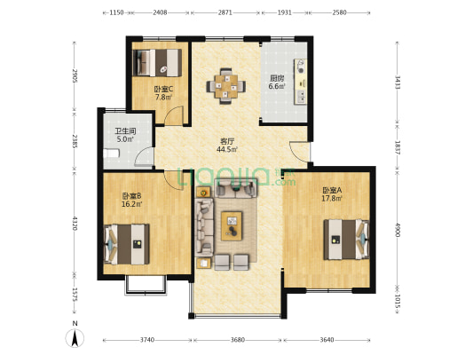 镇山小区 3室1厅1卫 117平方