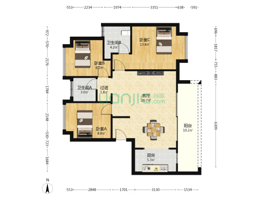 荣盛鹿山府 3室1厅2卫 99平方