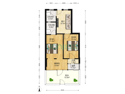 建兴小区 2室1厅2卫 51平方