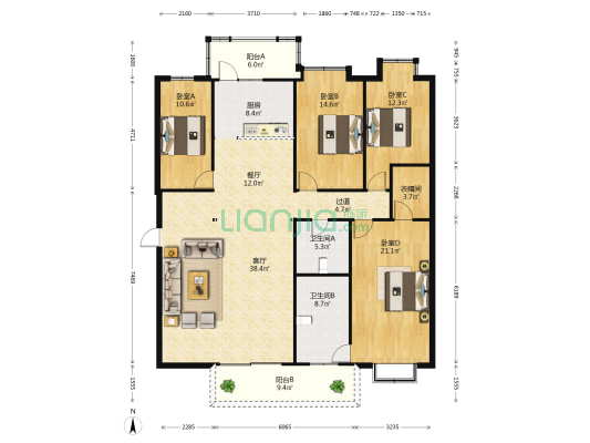 白塔花园 4室2厅2卫 178平方