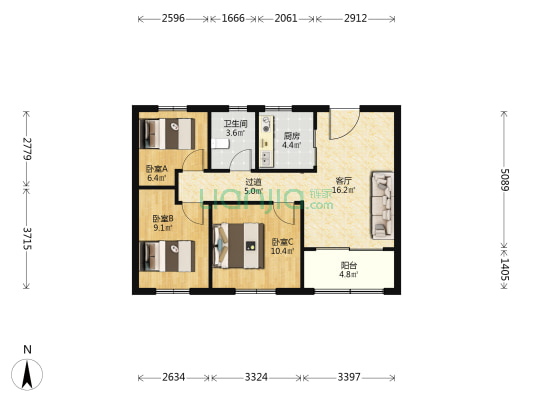 杨庄家园 3室1厅1卫 93平方