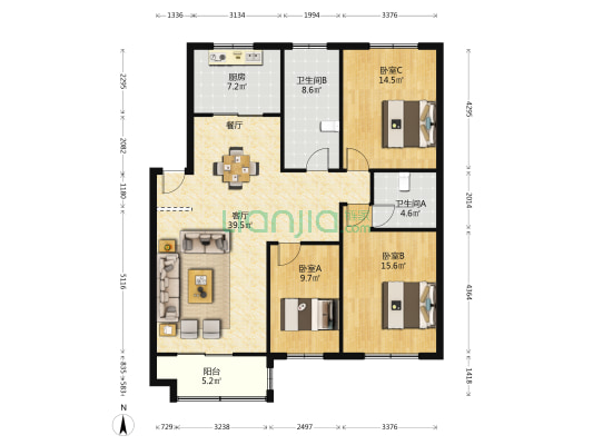 兴海嘉苑 3室1厅2卫 120平方