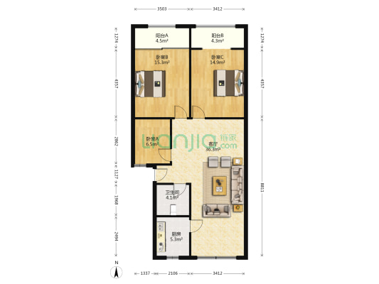 惠民楼 3室1厅1卫 113平方