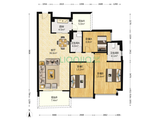 美力百富雅苑 3室1厅2卫 119平方