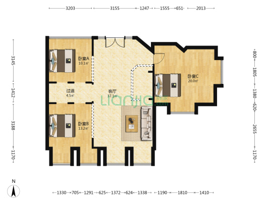 武汉世界贸易大厦 3室1厅0卫 154平方