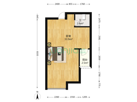 新天泽国际广场 1室0厅1卫 45平方