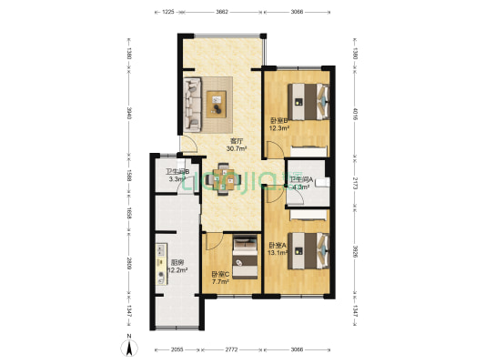 西城家园(青羊) 3室1厅2卫 99平方