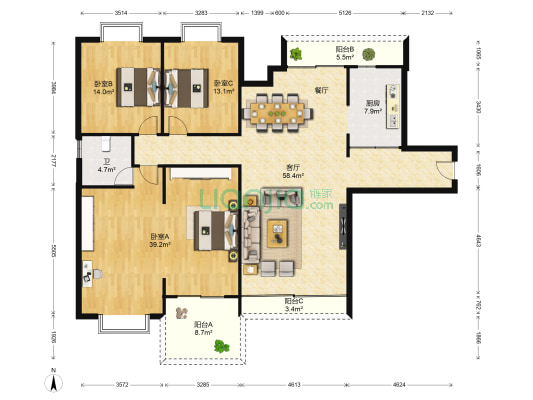 广西区人防办生活区 3室1厅1卫 198平方