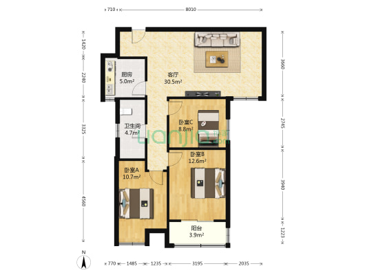 联投汉口郡二期 3室1厅1卫 99平方