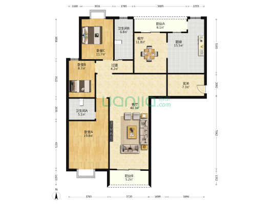 银通河滨花园 3室2厅2卫 180平方