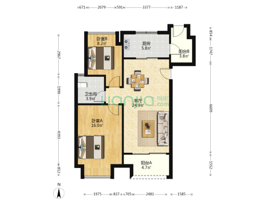 万科未来星光一期 2室1厅1卫 85平方