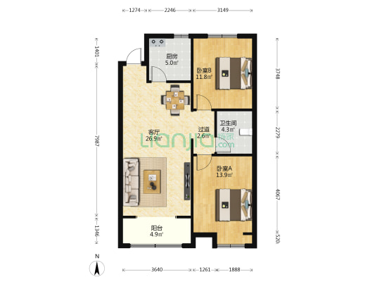 恒实天和福地 2室1厅1卫 92平方