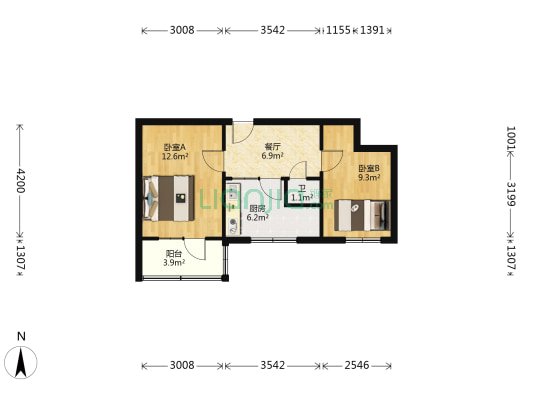 甘肃省果菜副食品公司家属院 2室1厅1卫 45平方