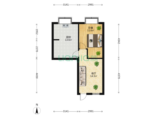 西昌路6号 1室1厅0卫 49平方