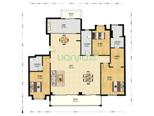 万科云庐 3室1厅3卫 210平方