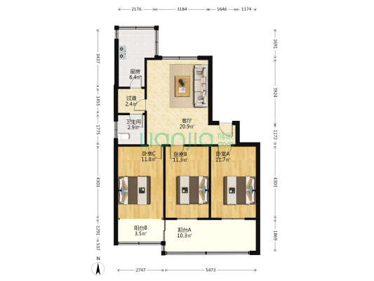 互助路26号院 3室1厅1卫 86平方