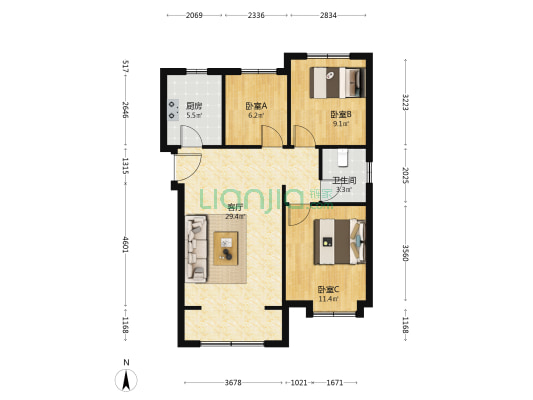 东湖铂悦山冬景园 3室1厅1卫 101平方