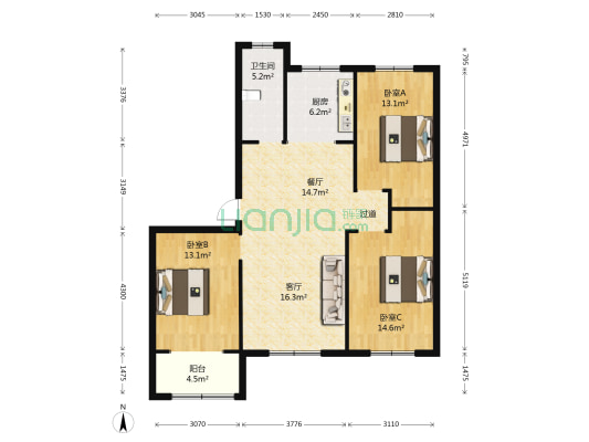 宏鼎凡尔赛丽都 3室2厅1卫 120平方